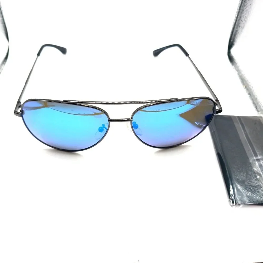 Aviation Style Sunglasses Metal Frame Blue Mirror Lenses UV400 New Unisex
